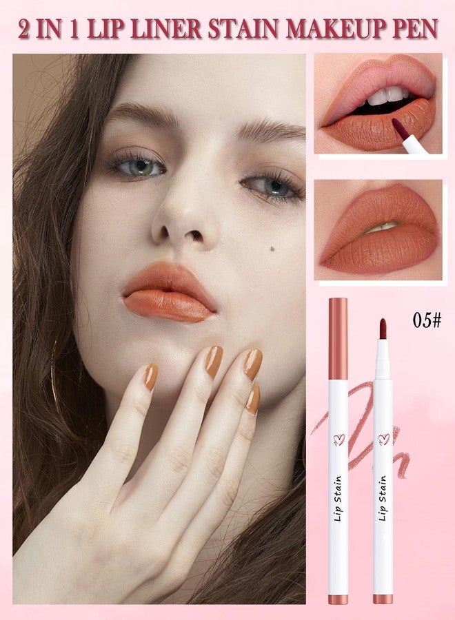 LYSdefeu Lip Liner Stain Mark Pen-1Pcs Brown Liquid Lip Tint, Longlasting Waterproof Smudgeproof Lipstick Lipcolor, Precise Chisel Tip Smooth Lip Gloss Pen, Christmas Makeup Gift for Women Girl-05 - Image 2